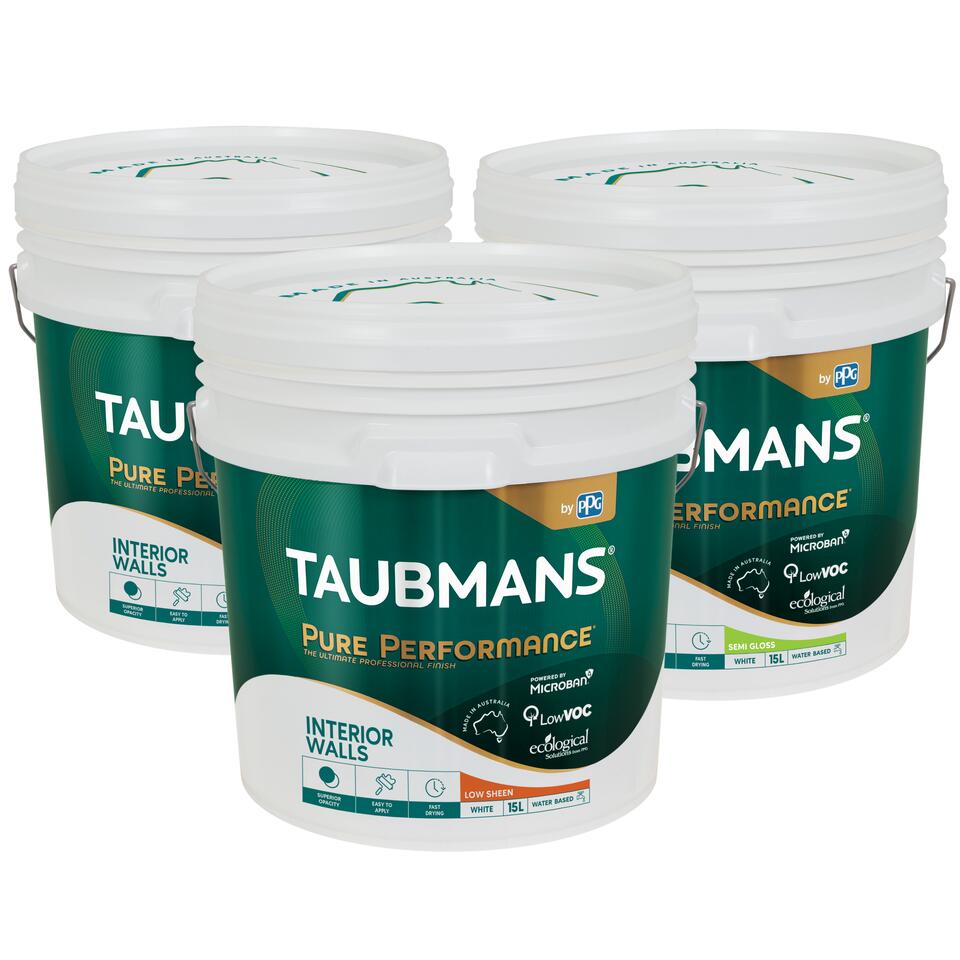 Taubmans Pure Performance Walls [ Matt , Low Sheen (White, Accent, and Neutral Bases)] and Semi Gloss (White only)]