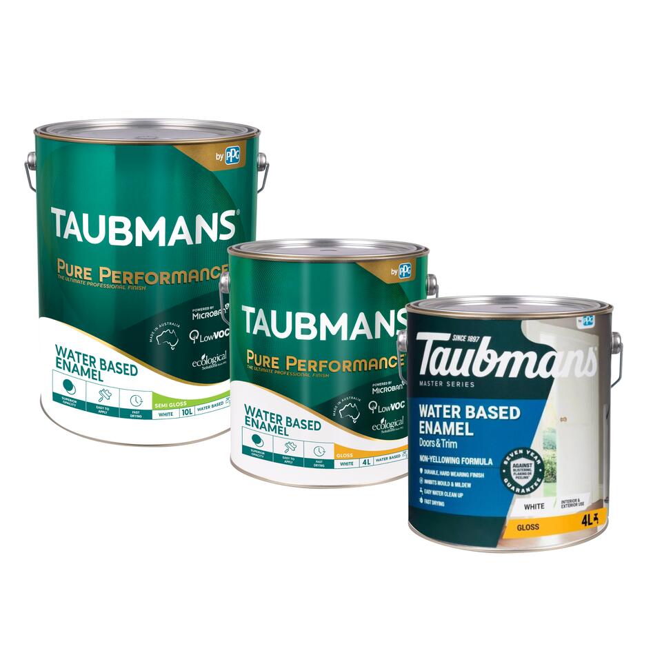 Taubmans Pure Performance Water Based Enamel [Semi Gloss and Gloss(White only)], Taubmans  Water Based Enamel[Semi Gloss, and Gloss  (White, Accent, and Neutral Bases), Low Sheen (White only)