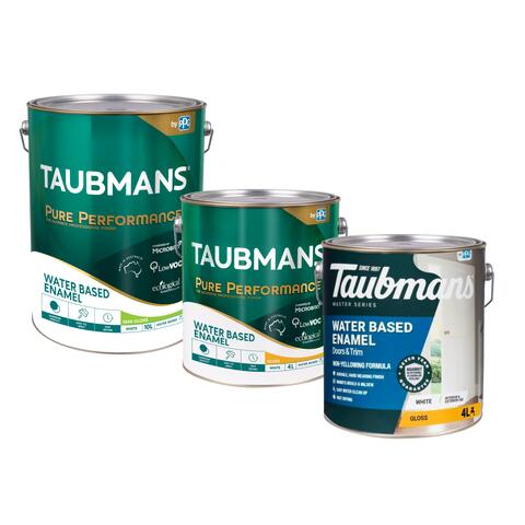 Taubmans Pure Performance Water Based Enamel [Semi Gloss and Gloss (White only)], Taubmans  Water Based Enamel [Semi Gloss, and Gloss (White, Accent, and Neutral Bases), Low Sheen (White only)]